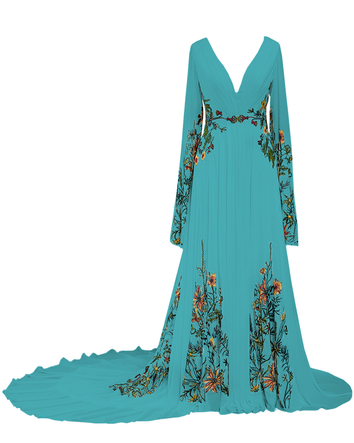 Sspbridal Women Boho Floral Wedding Dress Long Sleeve
