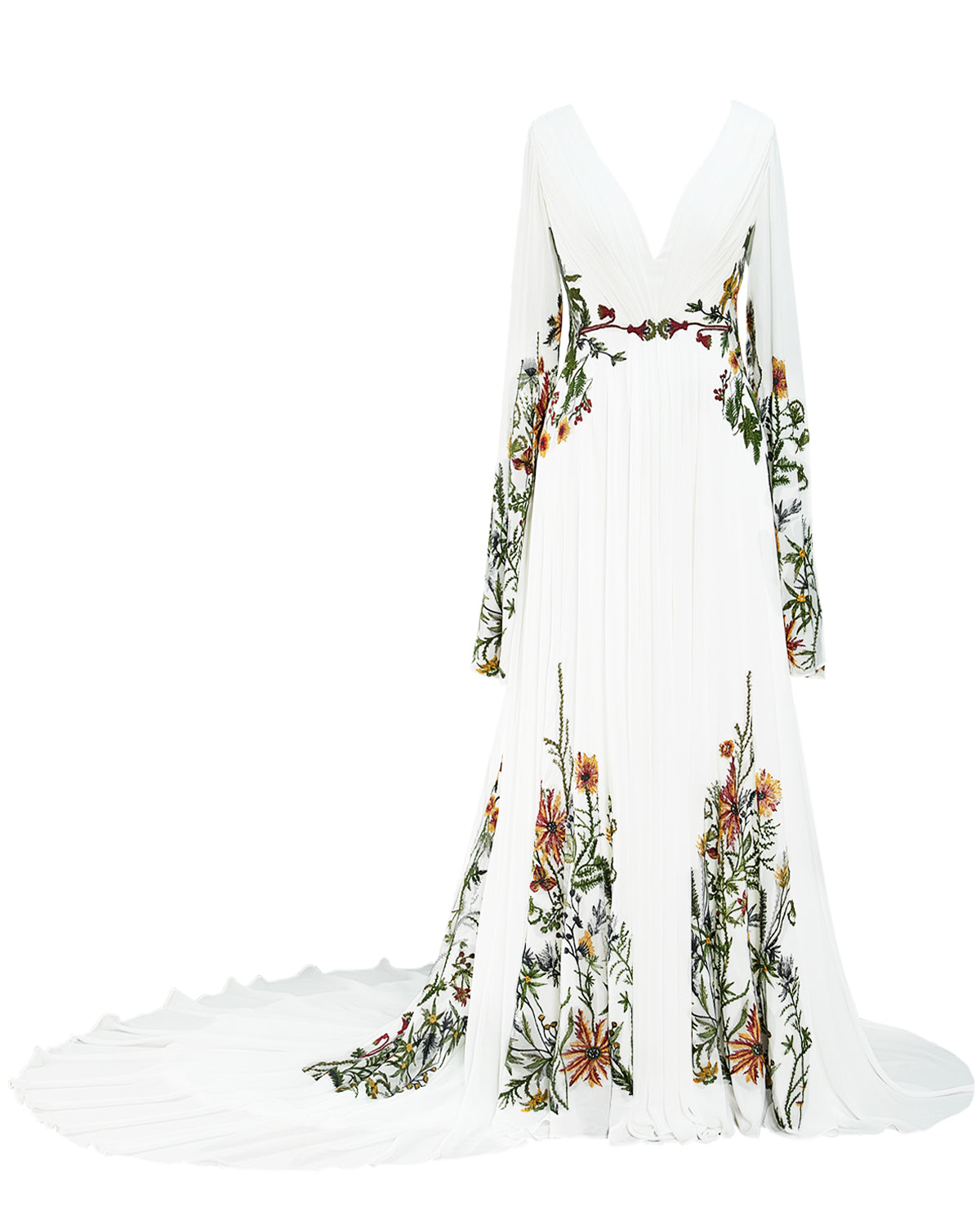 Sspbridal Women Boho Floral Wedding Dress Long Sleeve